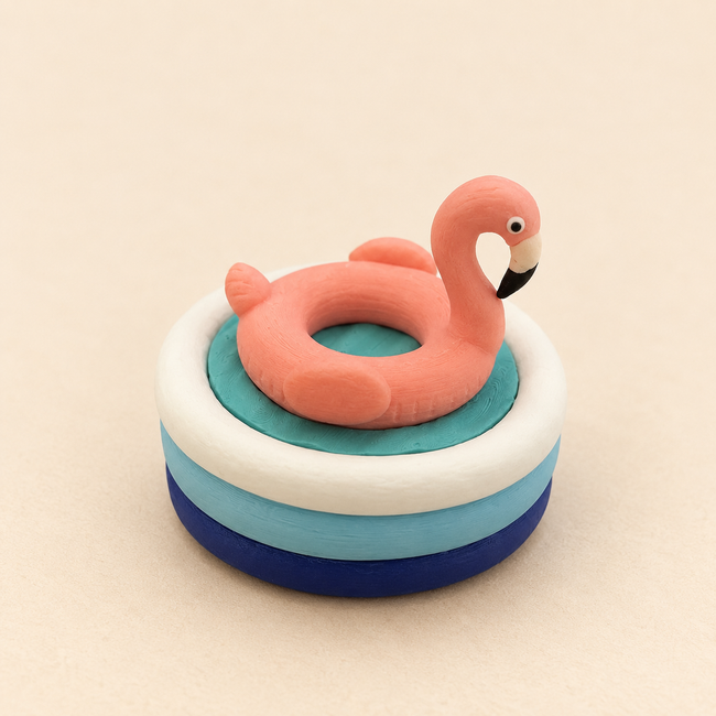 Flamingo Pool Floatie Clicker Keychain