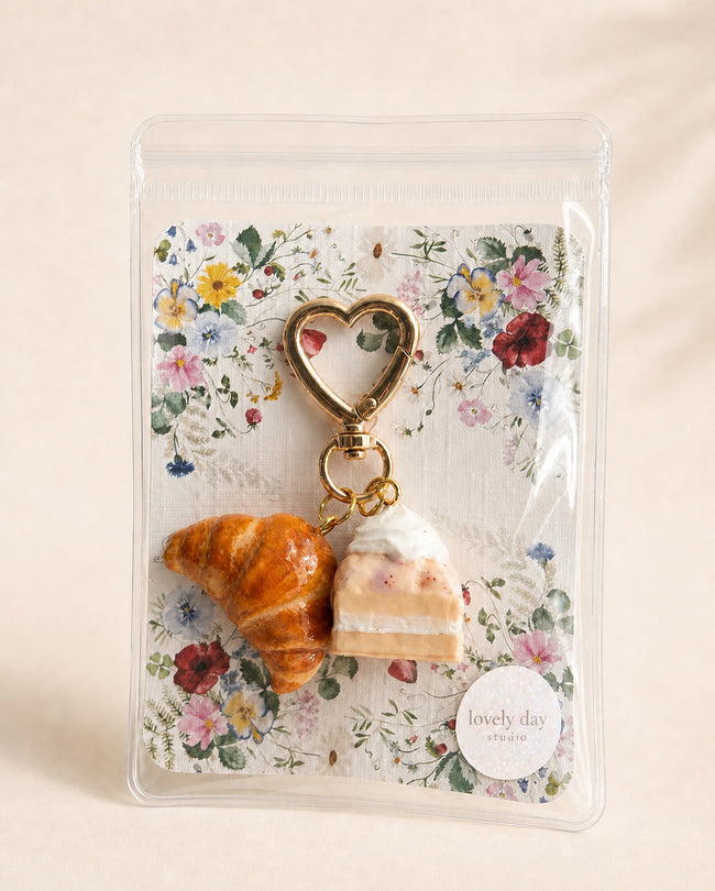 Cake and Croissant Charm Keychain
