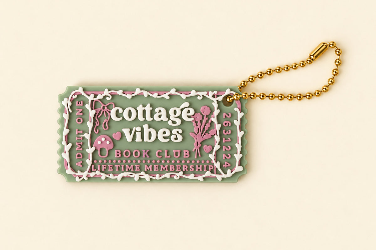 Cottagecore book club ticket in green and pink by lovely day studio