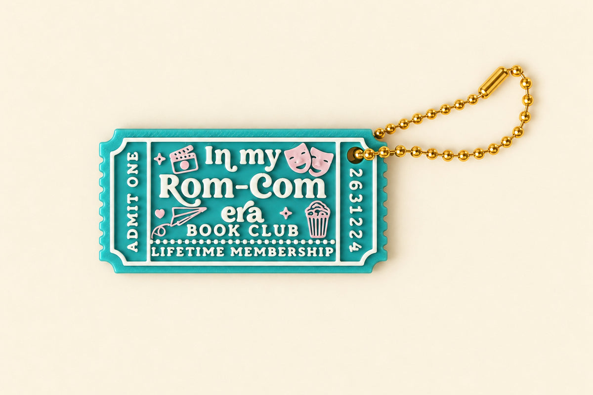 In my Rom-Com era book club ticket in teal by lovely day studio