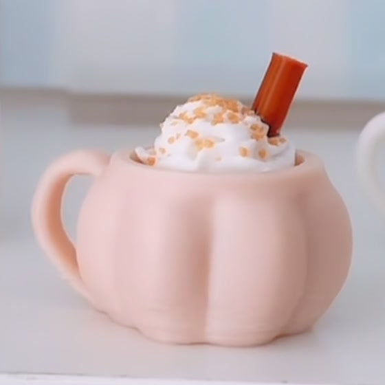Pumpkin Mug Latte Clicker Keychain photographed in lovely day studio